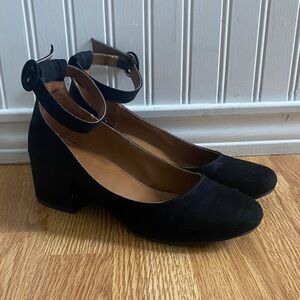 5 for $25! Black Velvet Ankle Strap Block Heel Shoes